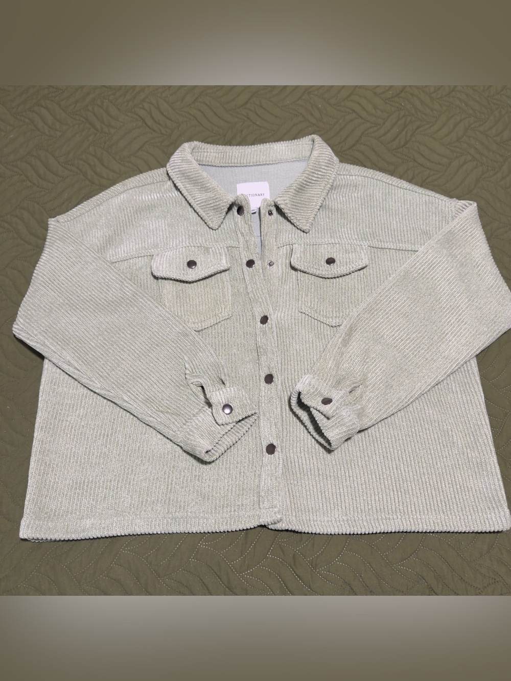 Dictionary Women’s XL Light Green Corduroy Slim Fit Shacket Snap Button